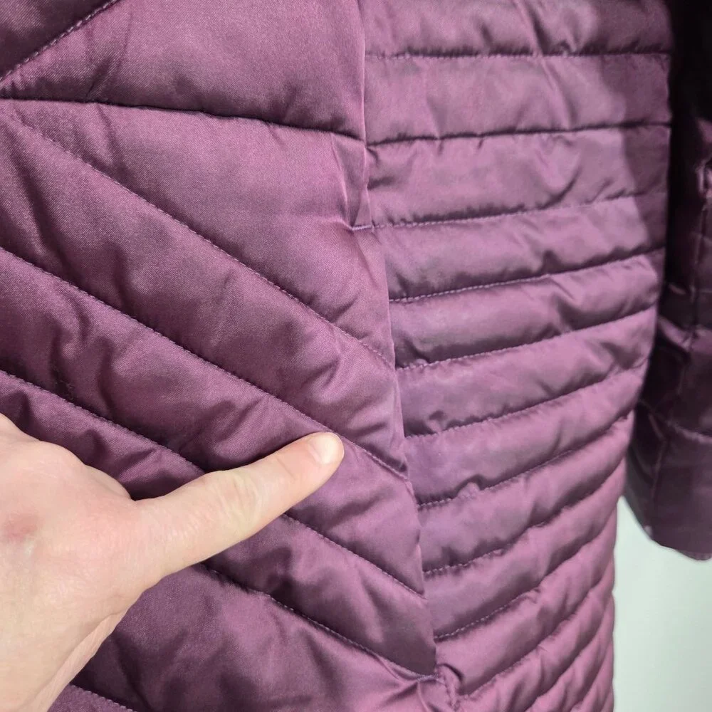 Lands End Coat Womens 1X Purple Insulated Quilted Hooded Long Parka